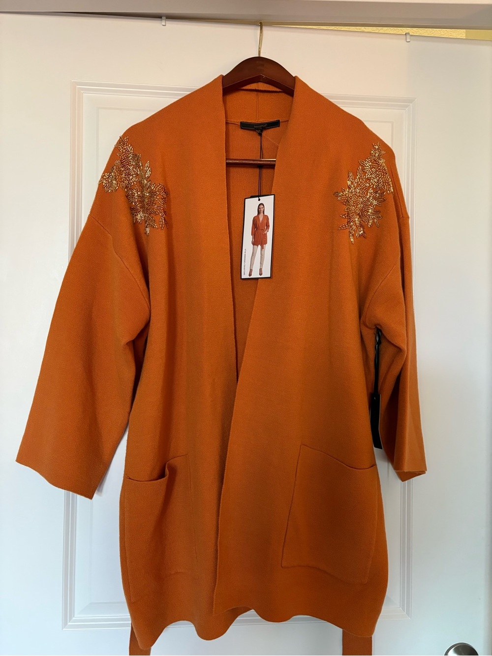 Max Sport NWT $348 Embellished Burnt Orange Cardigan L